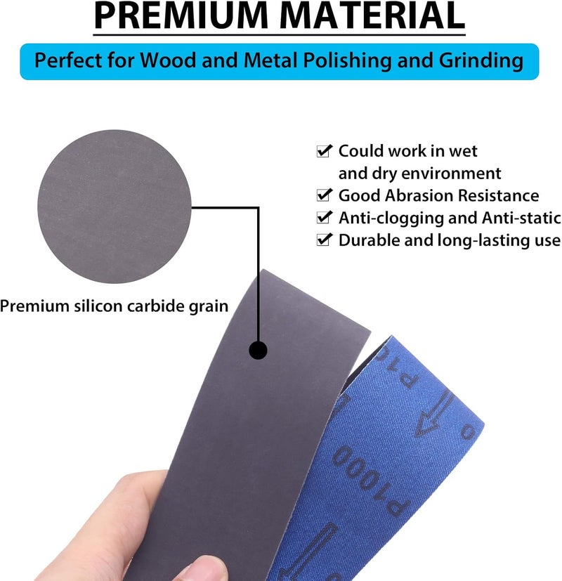 Donanim 2x48 Fine Sanding Belts, 6 Pack Belt Sander Knife Sharpening Belts 2 inch x 48 inch 600 800 1000 Grit Silicon Carbide Sanding Belts for Stone Glass Metal Grinding - Image 3